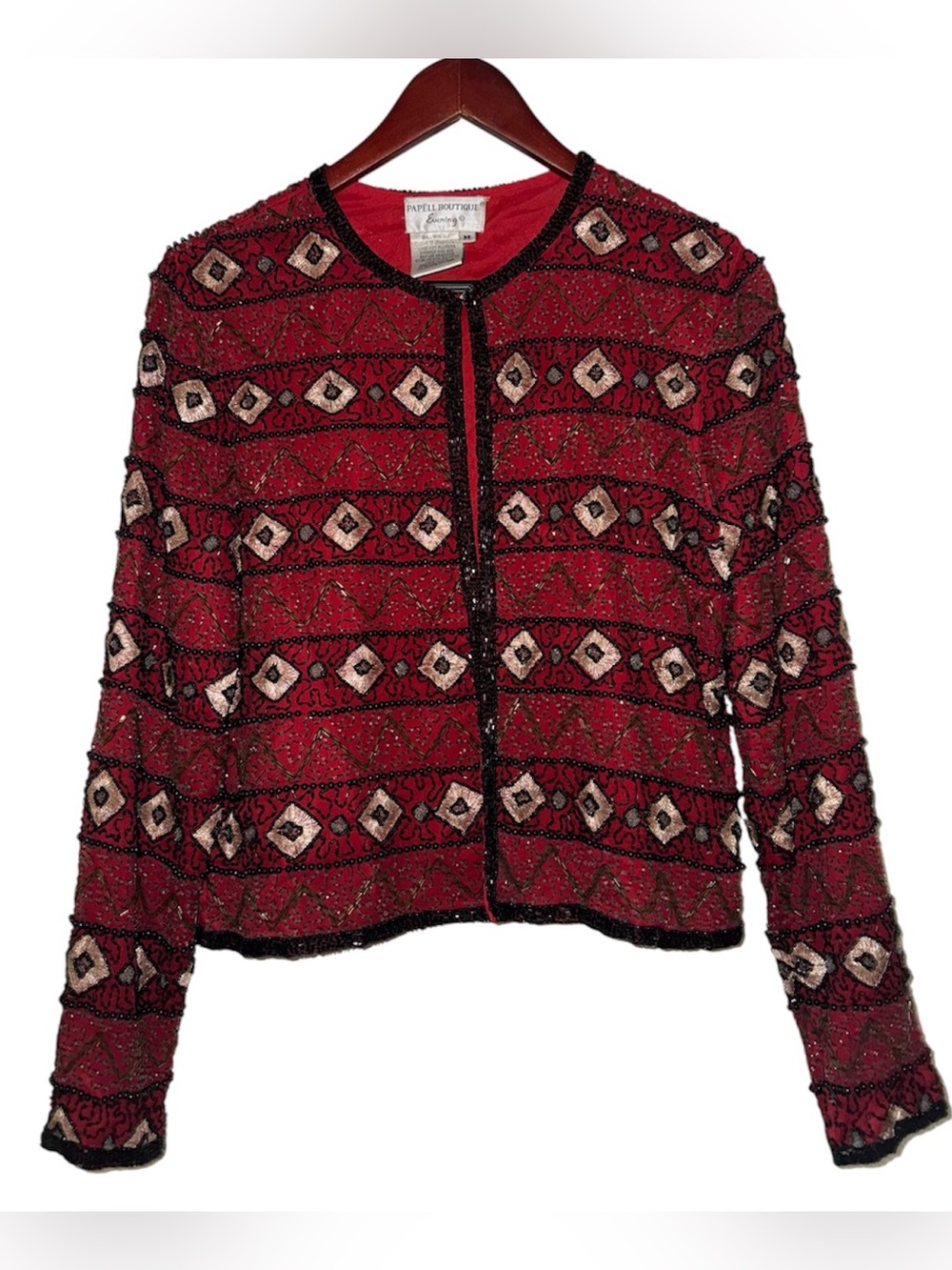 Papell Boutique vintage  Evening red silk beaded jacket from the 1990’s 💕